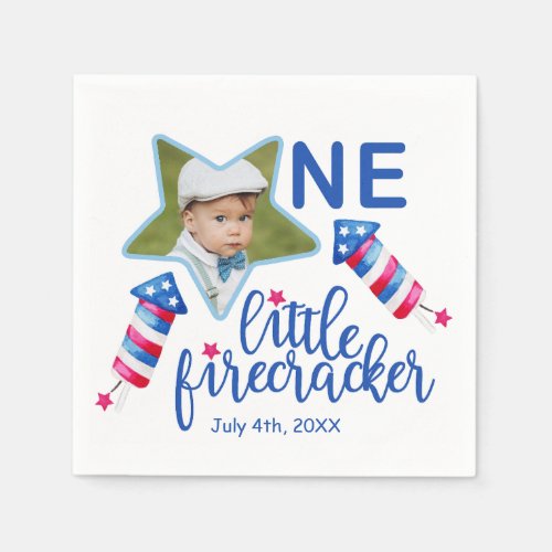 Little Firecracker 4th of July 1st Birthday Party Napkins
