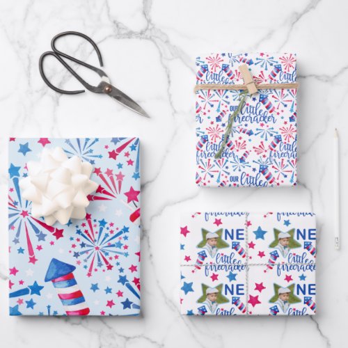 Little Firecracker 4th Of July 1st Birthday Party  Wrapping Paper Sheets