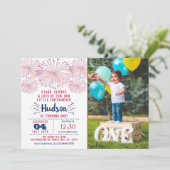 Little Firecracker 4th Of July 1st Birthday Photo Invitation (Standing Front)