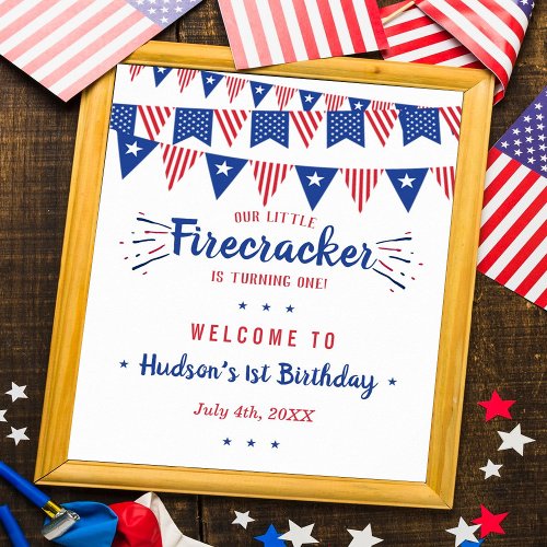 Little Firecracker 4th Of July 1st Birthday Poster
