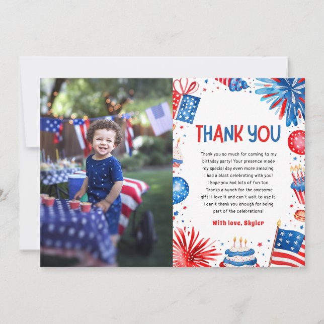 Little Firecracker 4th Of July 1st Birthday Thank You Card (Front)