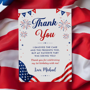 Little Firecracker 4th Of July 1st Birthday Thank You Card