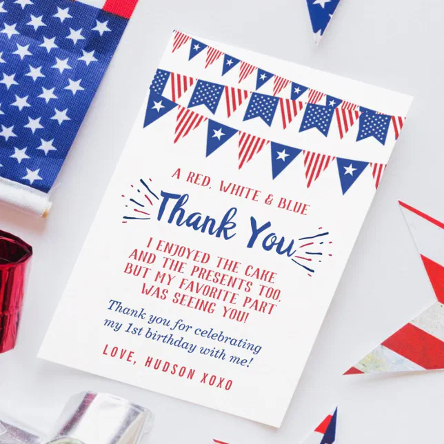 Little Firecracker 4th Of July 1st Birthday Thank You Card | Zazzle