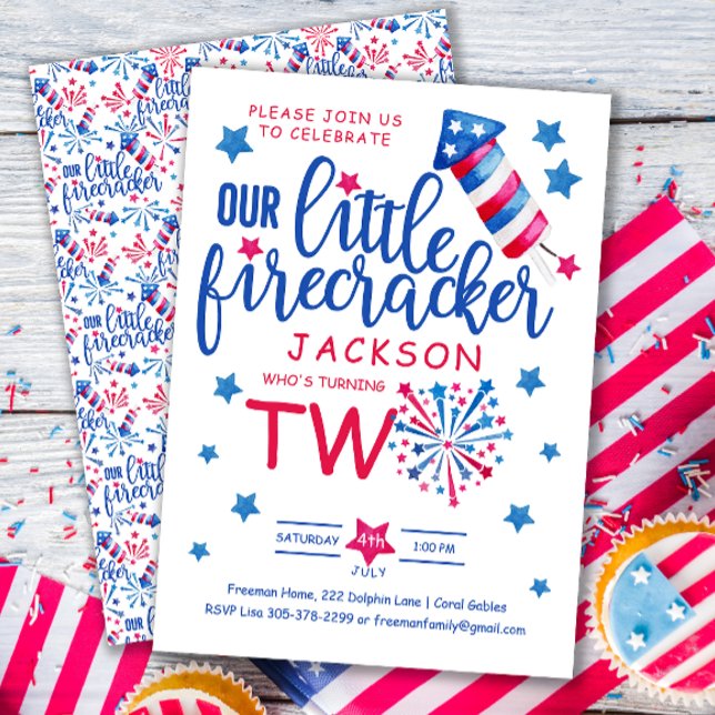 Little Firecracker 4th of July 2nd Birthday Party  Invitation (Creator Uploaded)