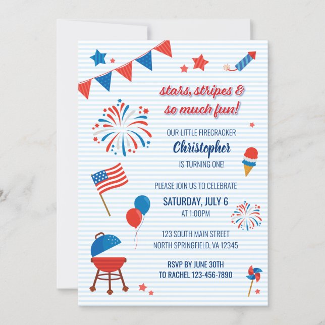 Little Firecracker 4th of July Birthday Invitation (Front)