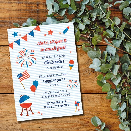 Little Firecracker 4th of July Birthday Invitation