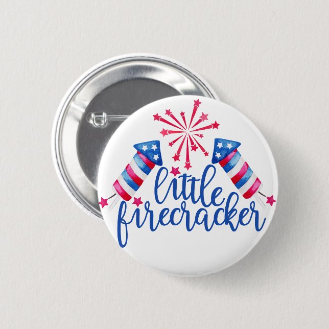Little Firecracker 4th Of July Birthday Party  Button (Front & Back)