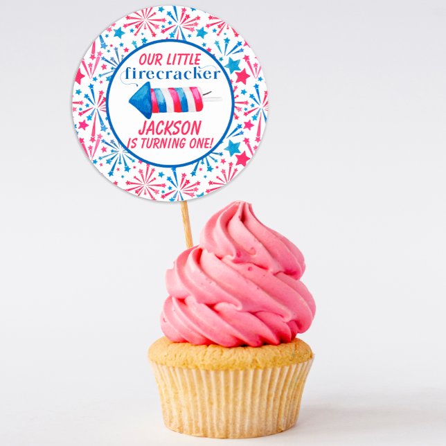 Little Firecracker 4th of July Birthday Party  Classic Round Sticker (Creator Uploaded)