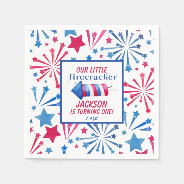 Little Firecracker 4th of July Birthday Party  Napkins (Front)