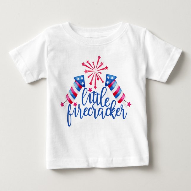 Little Firecracker 4th of July Birthday Patriotic  Baby T-Shirt (Front)