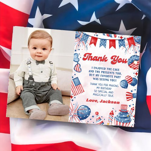 Little Firecracker 4th Of July Birthday Photo Thank You Card