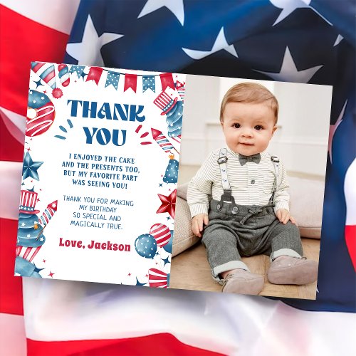 Little Firecracker 4th Of July Birthday Photo Thank You Card