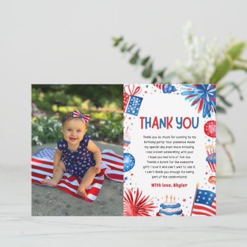 Little Firecracker 4th Of July Birthday Thank you Invitation