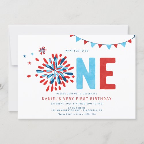 Little Firecracker 4th of July First birthday Invitation