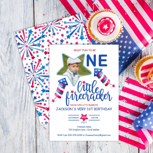 Little Firecracker 4th of July First Birthday Invitation (Creator Uploaded)