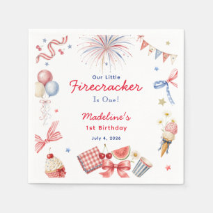 Little Firecracker 4th of July Girl 1st Birthday Napkins