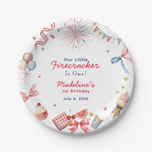 Little Firecracker 4th of July Girl 1st Birthday Paper Plates