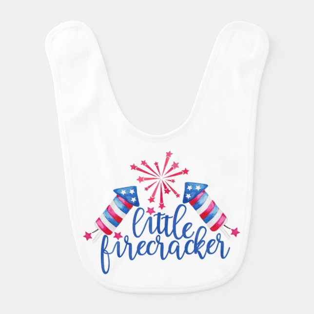 Little Firecracker 4th of July Patriotic Baby Bib  (Front)