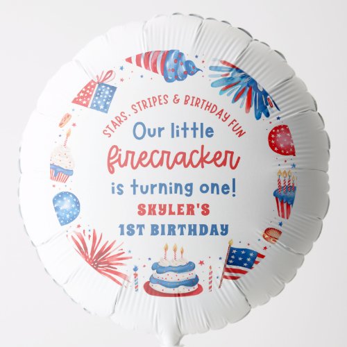 Little Firecracker 4th of July Summer 1st Birthday Balloon