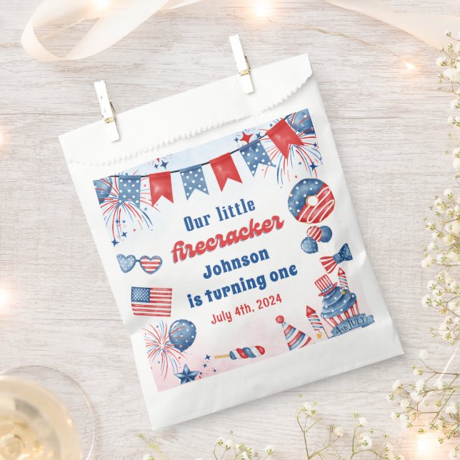Little Firecracker 4th of July Summer Birthday Favor Bag (Clipped)