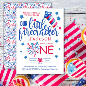 Little Firecracker 4th Of July Summer Birthday Invitation by ChateauWhispers at Zazzle