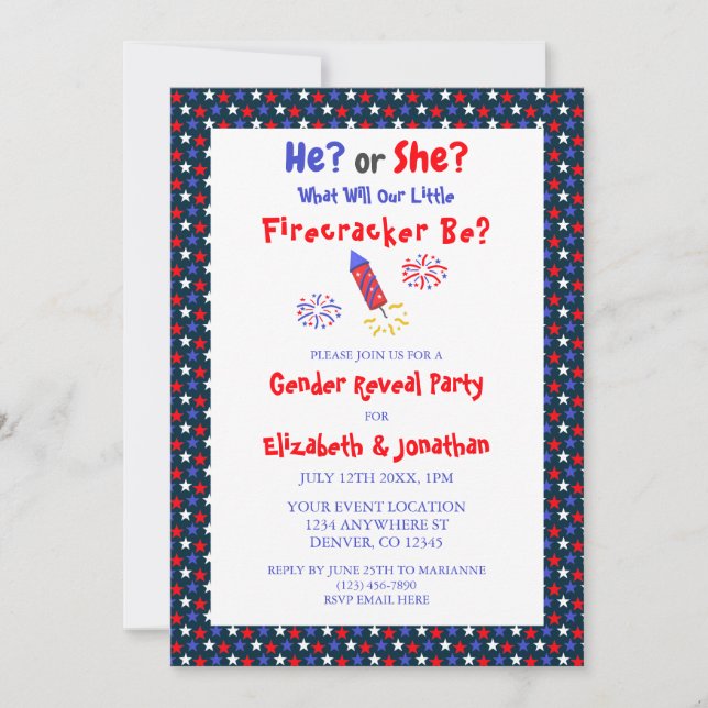 Little Firecracker American Gender Reveal Invitation (Front)