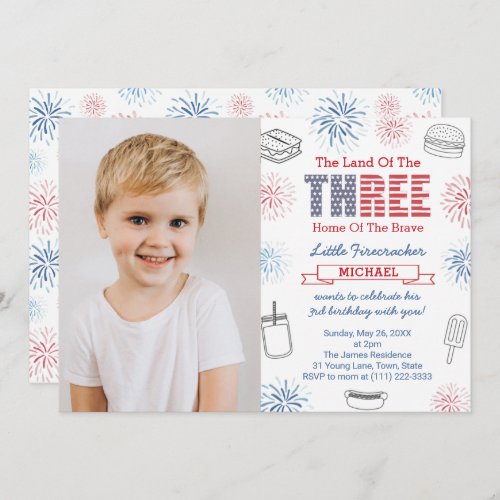 Little Firecracker Cookout 3rd Birthday Party Invitation