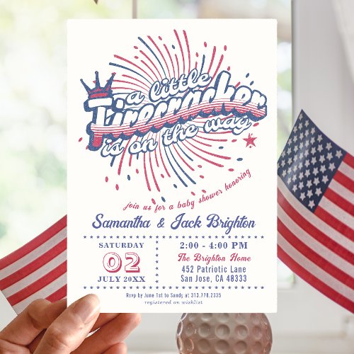 Little Firecracker Fourth of July USA Baby Shower Invitation