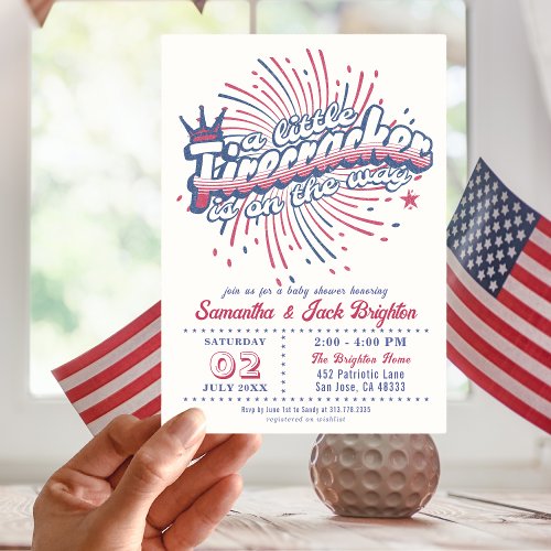 Little Firecracker Fourth of July USA Baby Shower Invitation