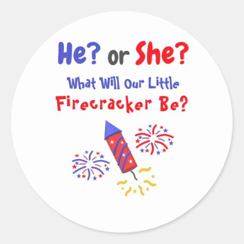 Little Firecracker Gender Reveal Classic Round Sticker