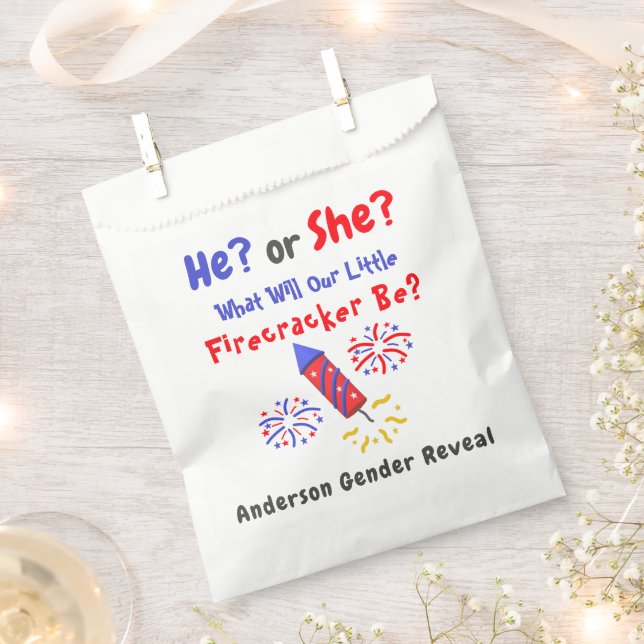 Little Firecracker Gender Reveal Favor Bag (Clipped)