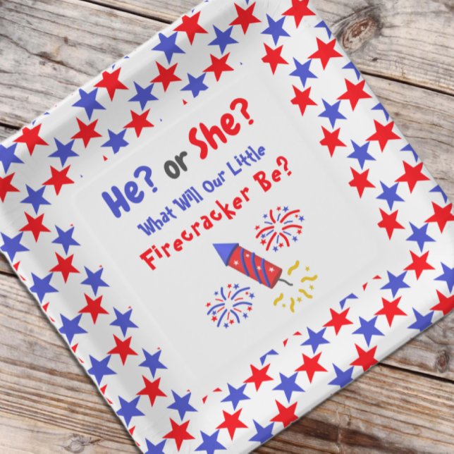 Little Firecracker Gender Reveal Paper Plates (Creator Uploaded)