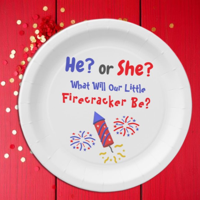 Little Firecracker Gender Reveal Paper Plates (Creator Uploaded)