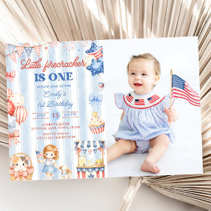 Little Firecracker Girl 1st Birthday Invitation