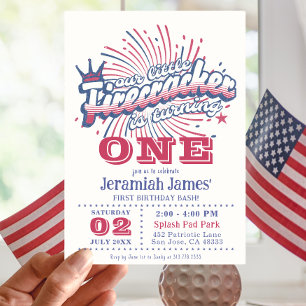 Little Firecracker is One Fourth of July Birthday Invitation