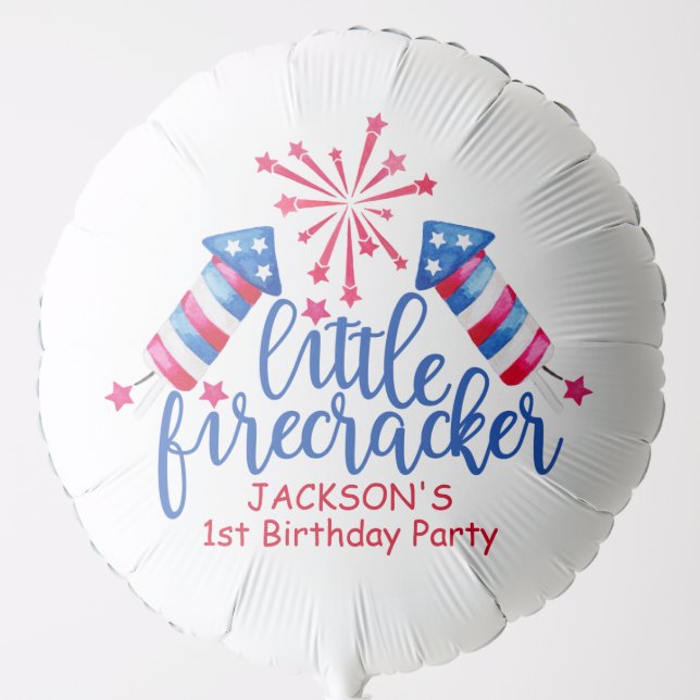 Little Firecracker July 4th First Birthday Party Balloon (Front)