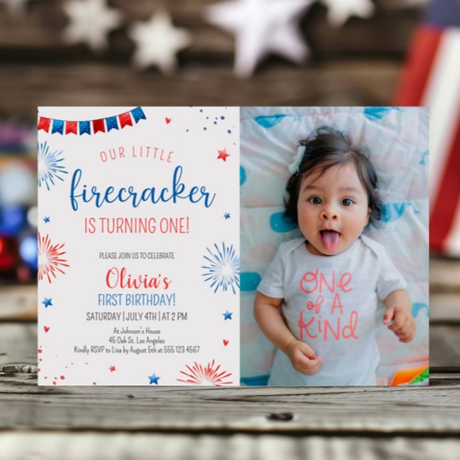 Little Firecracker Kids Birthday Party Photo Invitation (Creator Uploaded)