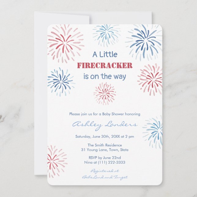 Little Firecracker On The Way Baby Shower Party Invitation (Front)
