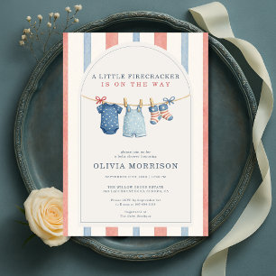 Little Firecracker Patriotic Stripes Baby Shower Invitation
