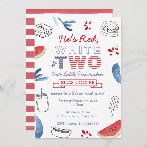 Little Firecracker Red White Blue 2nd Birthday Invitation