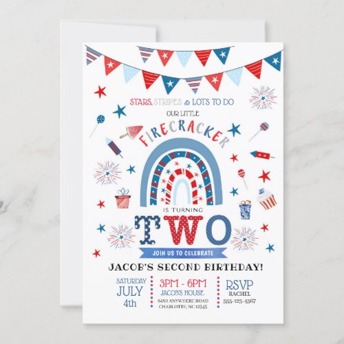 Little Firecracker Red White  Blue Birthday Invit Invitation