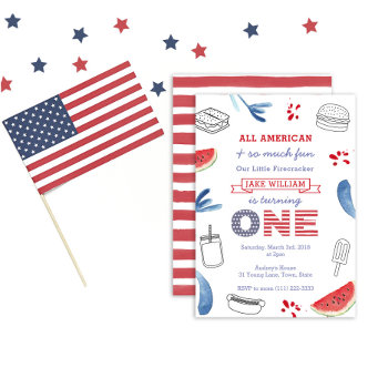 Little Firecracker Red White Blue First Birthday Invitation by DulceGrace at Zazzle