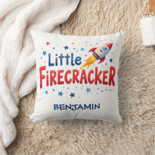 Little Firecracker Rocket Patriotic Nursery Throw Pillow