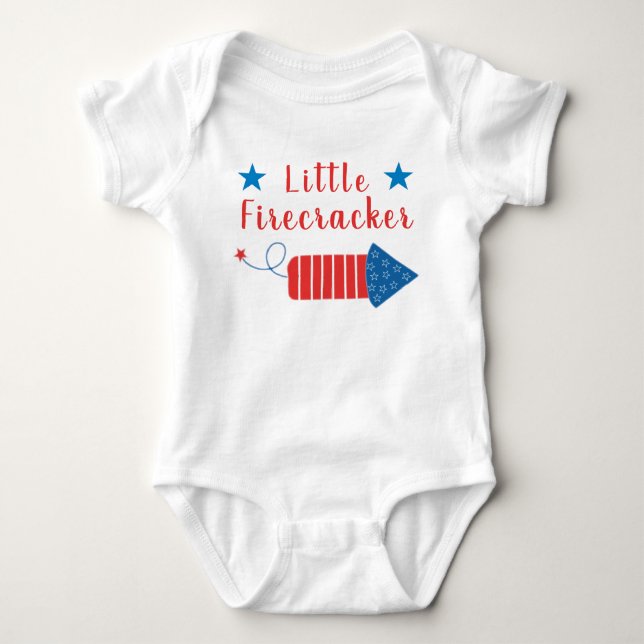 Little Firecracker Stars Stripes Red White Blue Baby Bodysuit (Front)