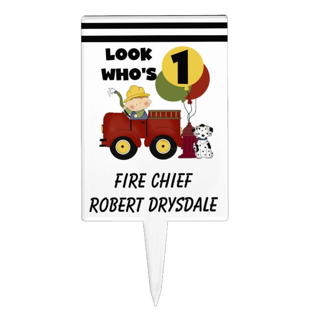 Little Firefighter 1st Birthday Cake Topper (Front)