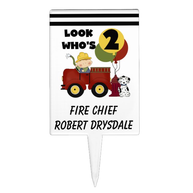 Little Firefighter 2nd Birthday Cake Topper (Front)