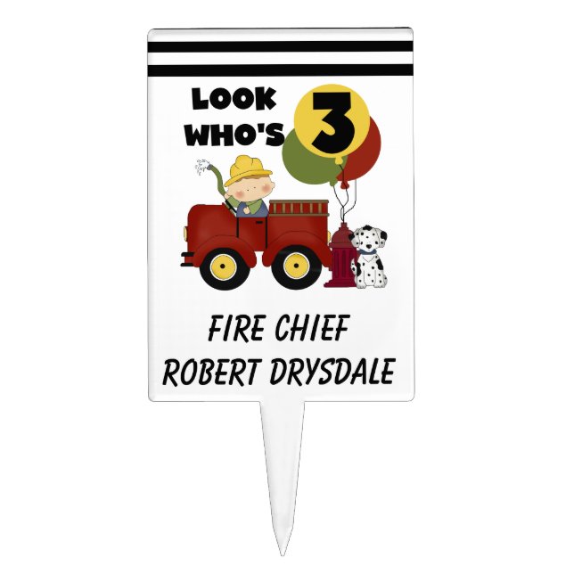 Little Firefighter 3rd Birthday Cake Topper (Front)
