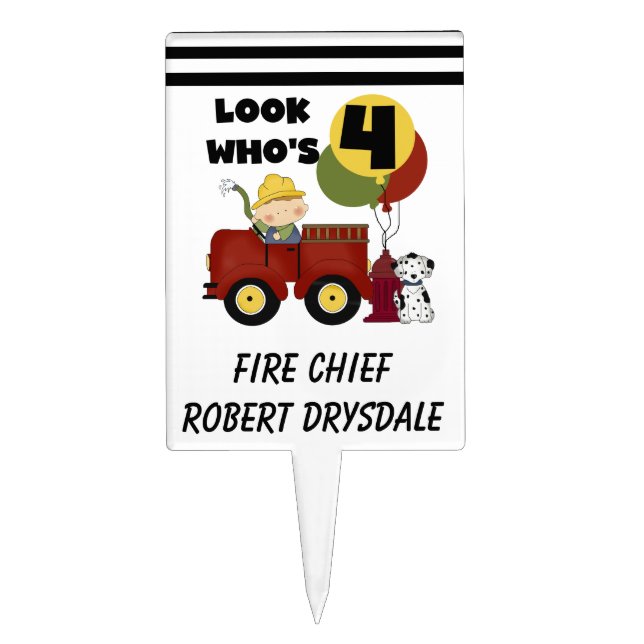 Little Firefighter 4th Birthday Cake Topper (Front)