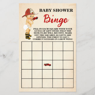 Little Firefighter Baby Shower Bingo Game Card Flyer