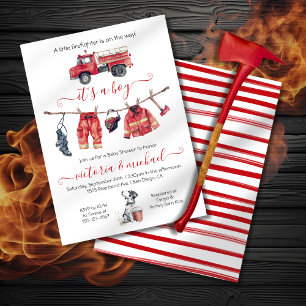 LIttle firefighter Baby Shower Clothesline Invitation